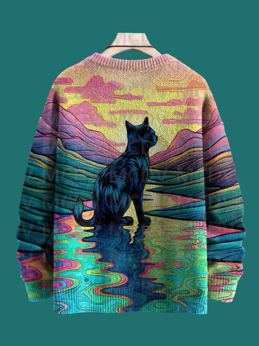 Unisex Vintage Cat Art Print Sweaters (XS-7XL)