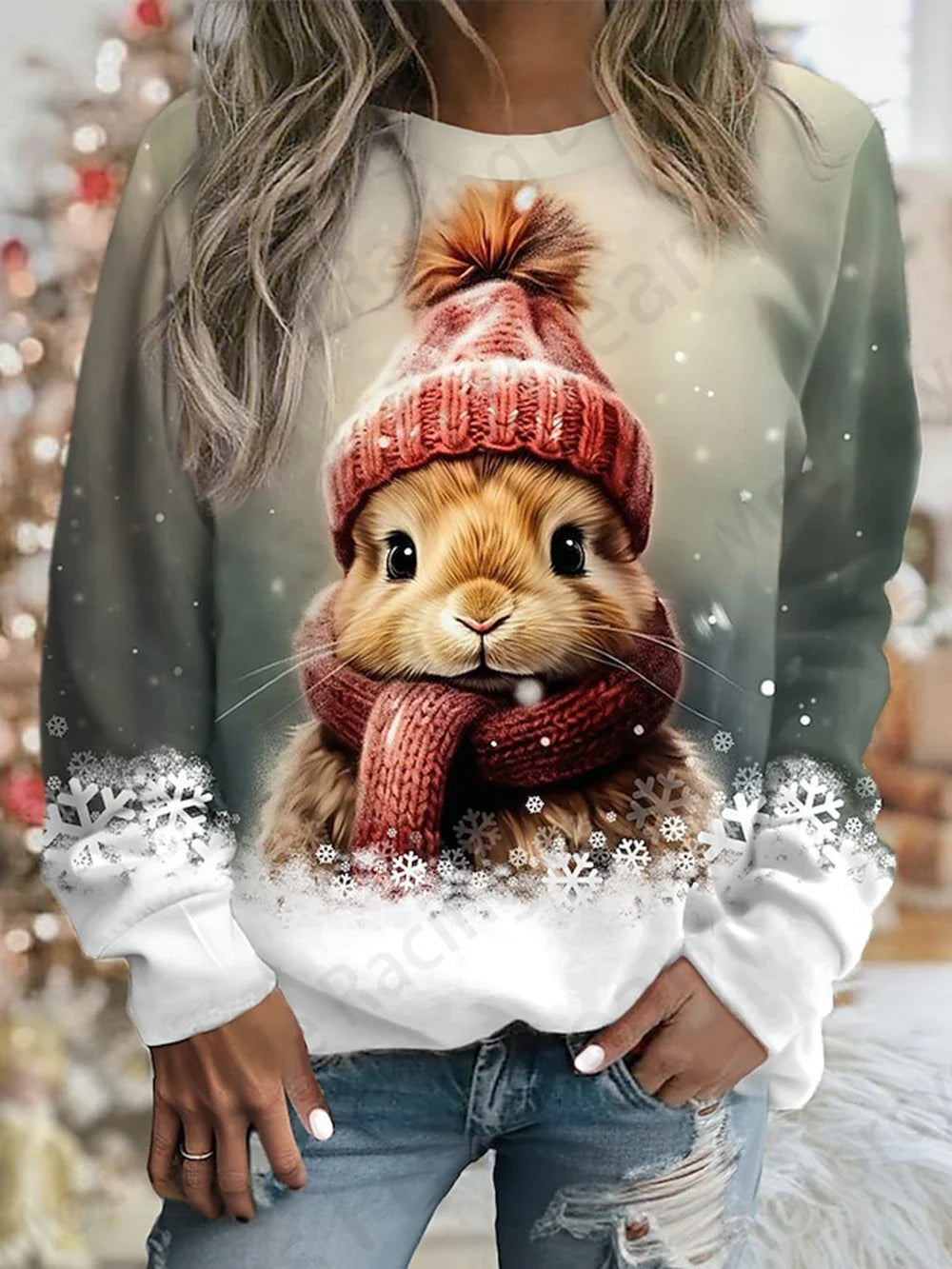 Cute Rabbit Women's O-Neck Sweatshirt Collection