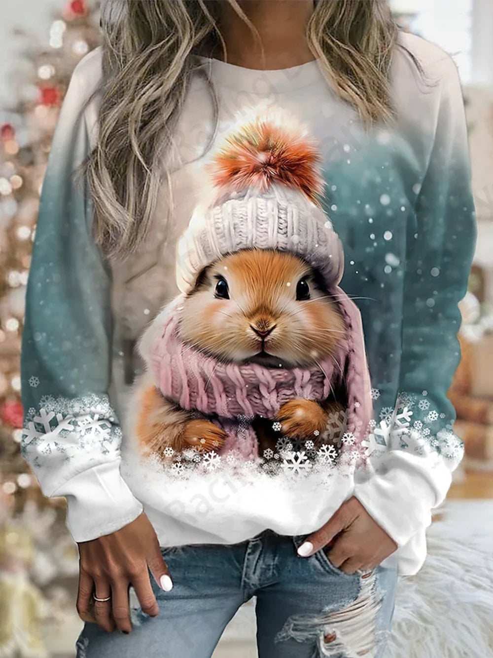 Cute Rabbit Women's O-Neck Sweatshirt Collection