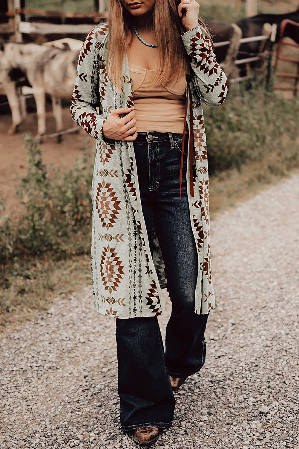 Cozy Western-Style Cardigan with Aztec Pattern