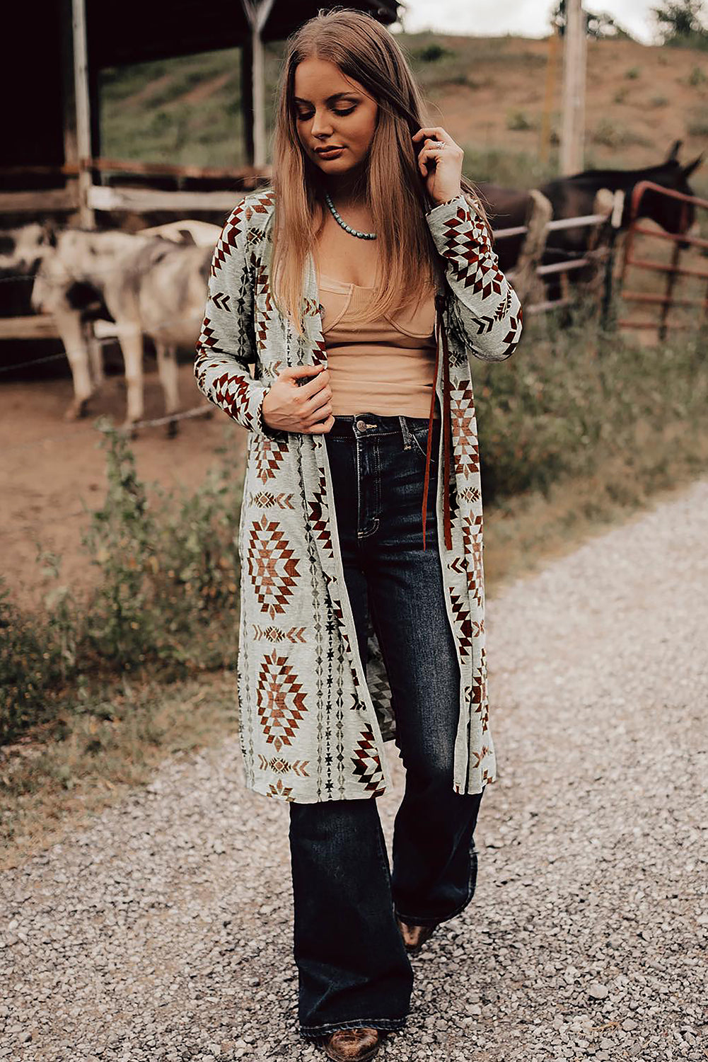 Cozy Western-Style Cardigan with Aztec Pattern