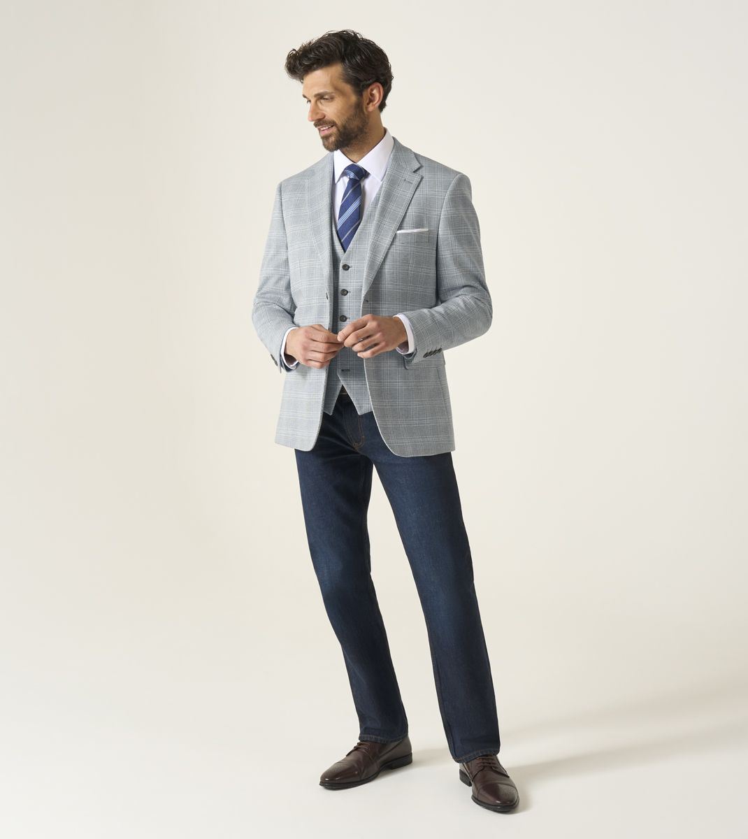 Skopes Aspen Tailored Fit Jacket For Men in Blue Check Puppytooth, 36S-62L