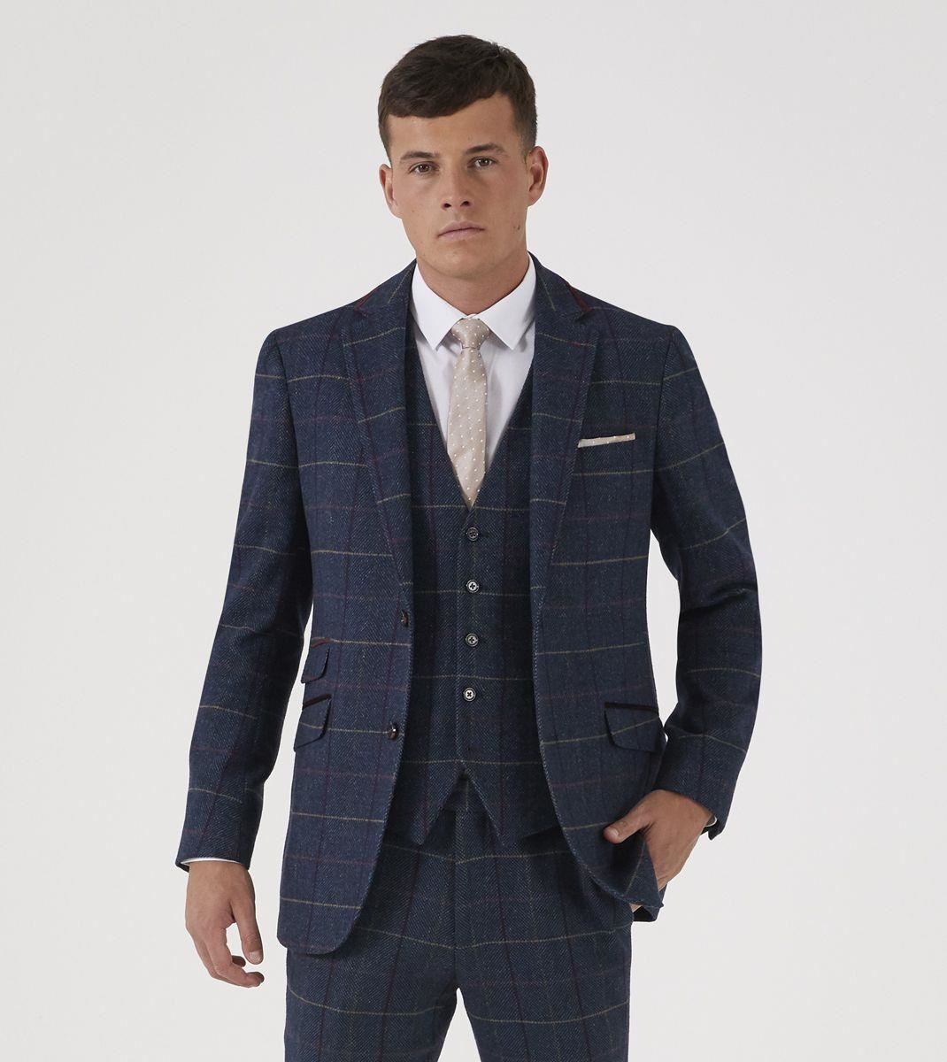 Skopes Tailored Fit Wool Blend Check Suit Jacket Doyle  in Navy 34 to 62