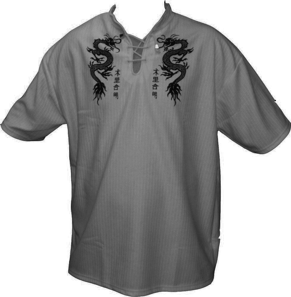 Mens Easy Care Dragon Printed Mandarin Collar Tee Shirt in Size Small to 9XL