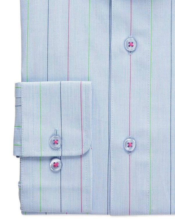 Double Two Men's LS Formal Stripe Shirts in Blue Needle Stripe in Size 18 - 23, 5 Options