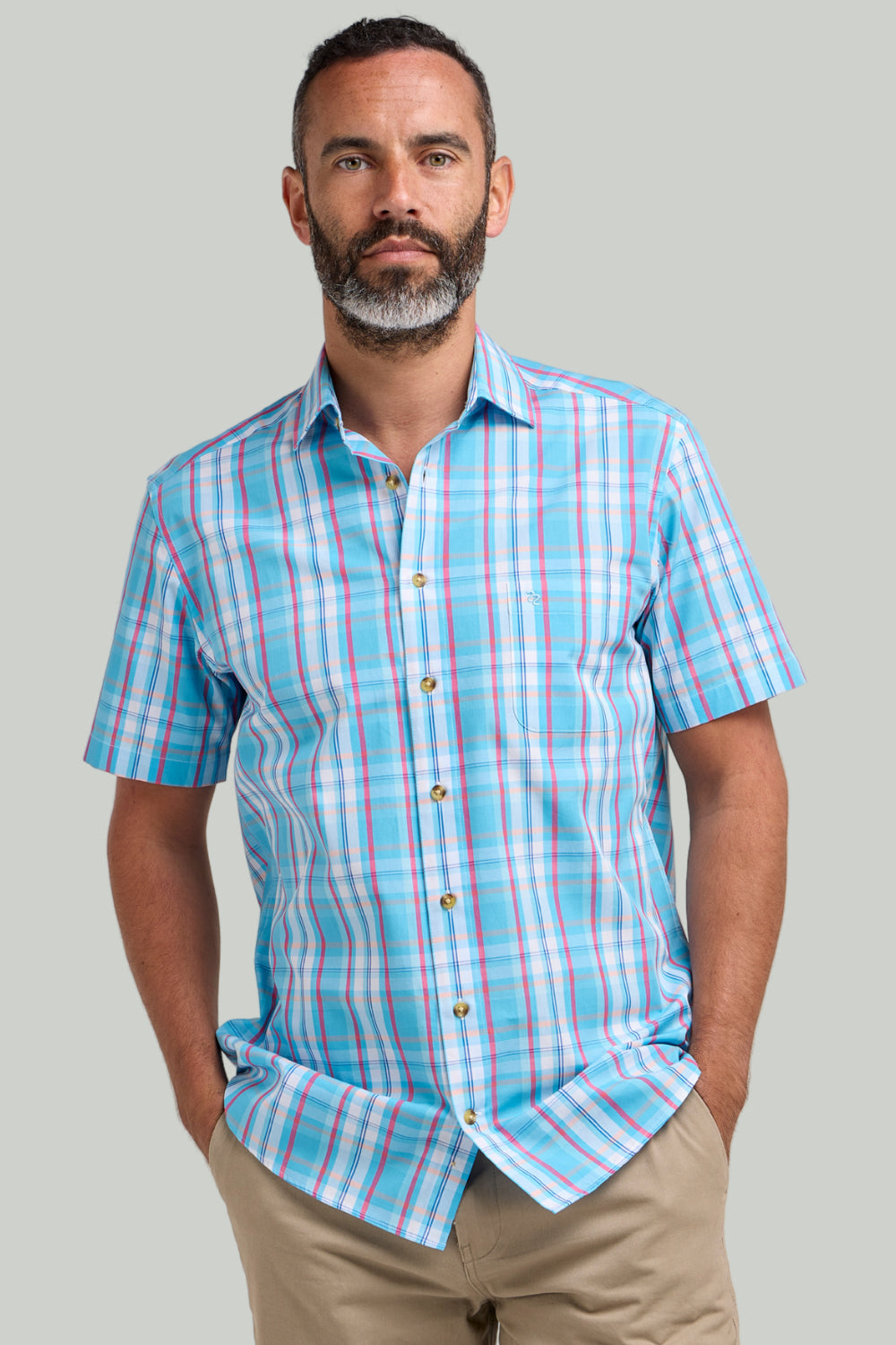 Double TWO Classic Check Short Sleeve Shirt For Men in 2 Colours, M-5XL