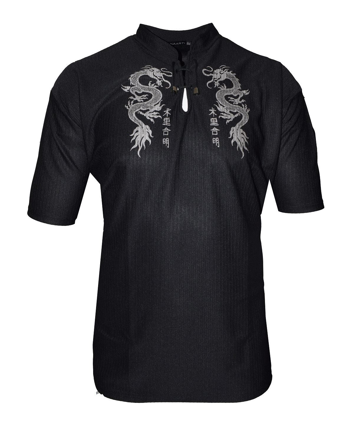 Mens Easy Care Dragon Printed Mandarin Collar Tee Shirt in Size Small to 9XL