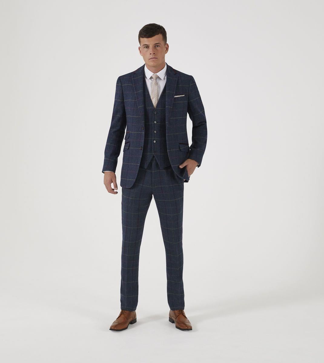 Skopes Tailored Fit Wool Blend Check Suit Jacket Doyle  in Navy 34 to 62