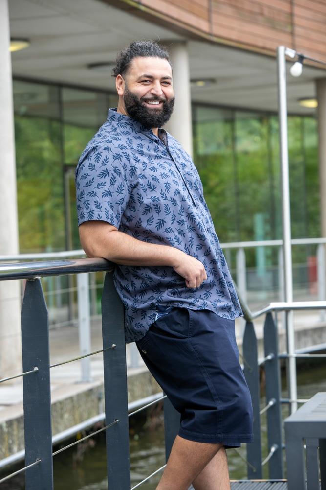 D555 KETTERING Hawaiian Leaf Print Short Sleeve Shirt For Men in Denim, 2XL-6XL