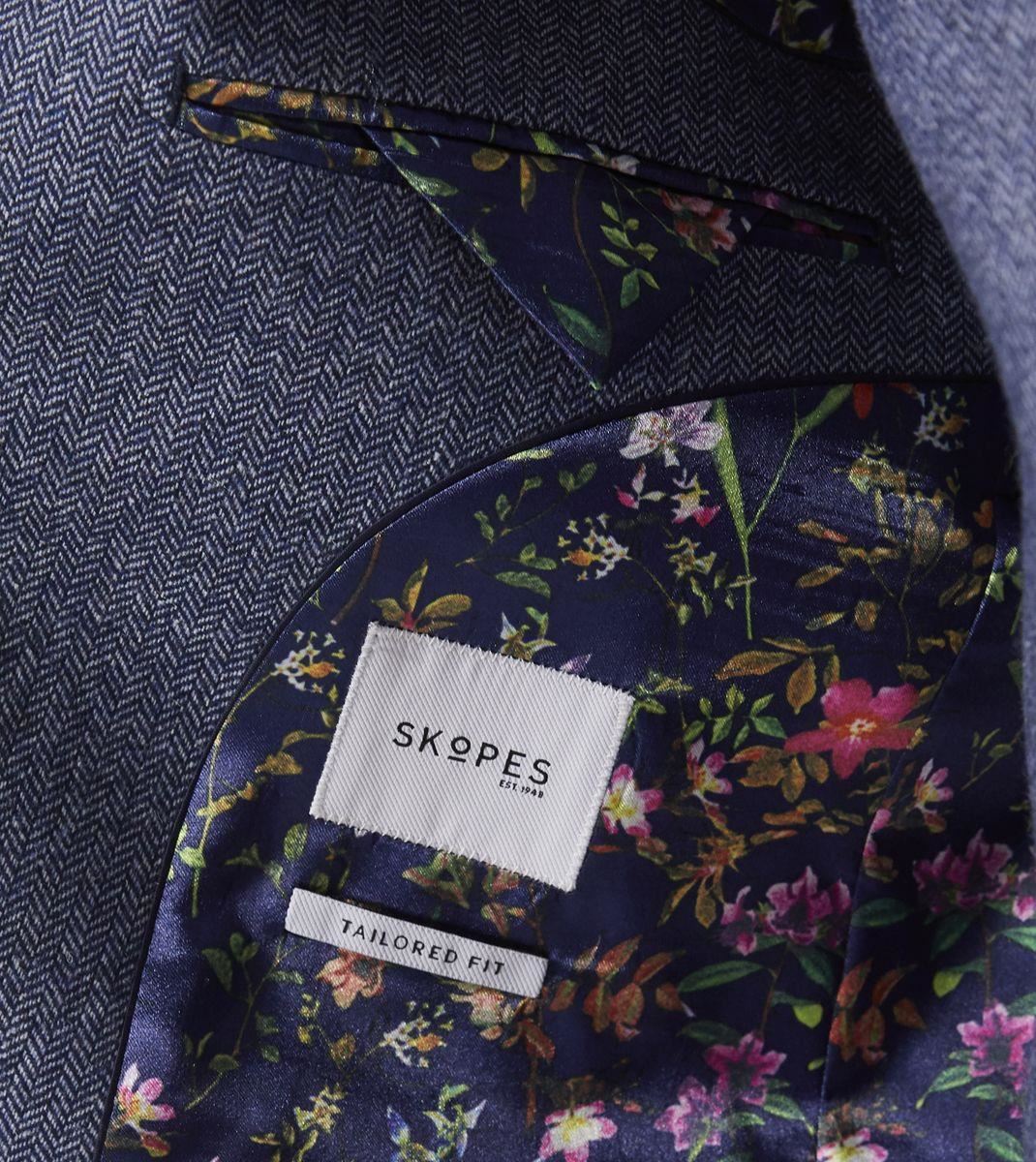 Skopes Tailored Fit Herringbone Suit Jacket Jude in Blue 34 to 62 Short to Long