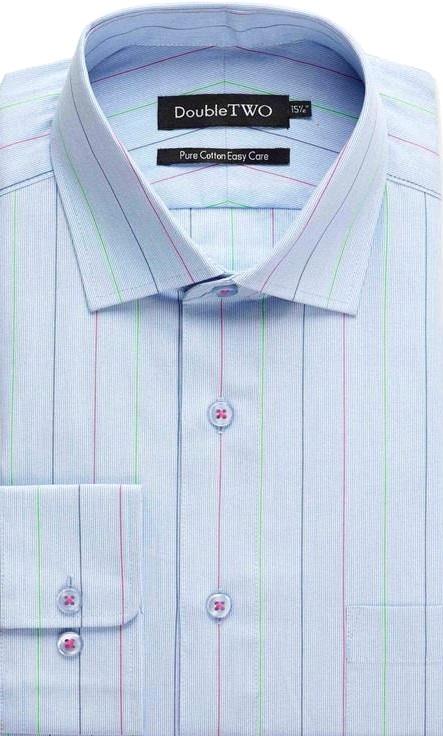 Double Two Men's LS Formal Stripe Shirts in Blue Needle Stripe in Size 18 - 23, 5 Options