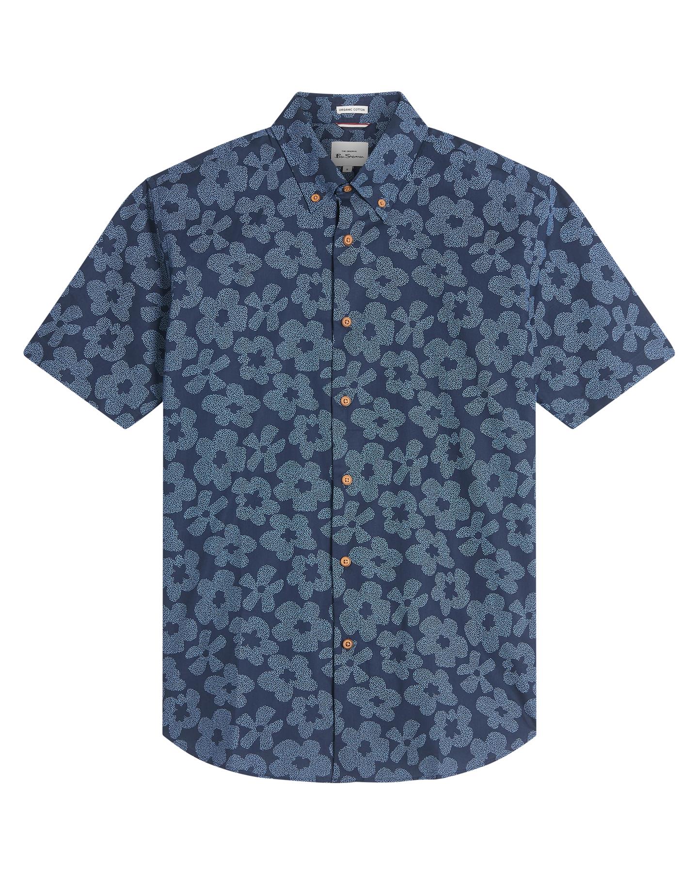 Ben Sherman Stipple Floral Print Short Sleeve Shirt For Men in Dark Navy, 2XL-5XL