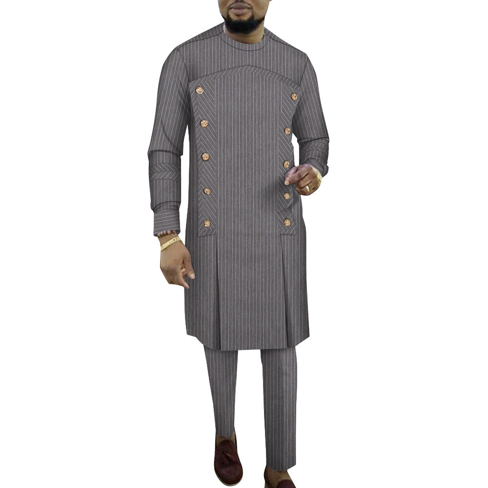 African Men's Striped Two-pieces Luxury Suit