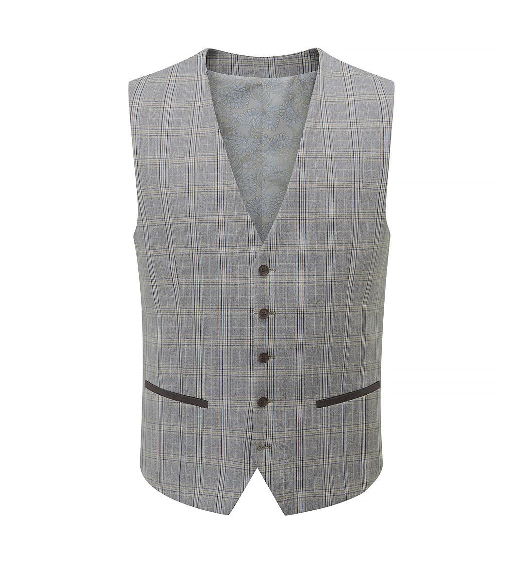 Skopes Dettori Suit Waistcoat For Men in Brown Blue Check, 34R-62R