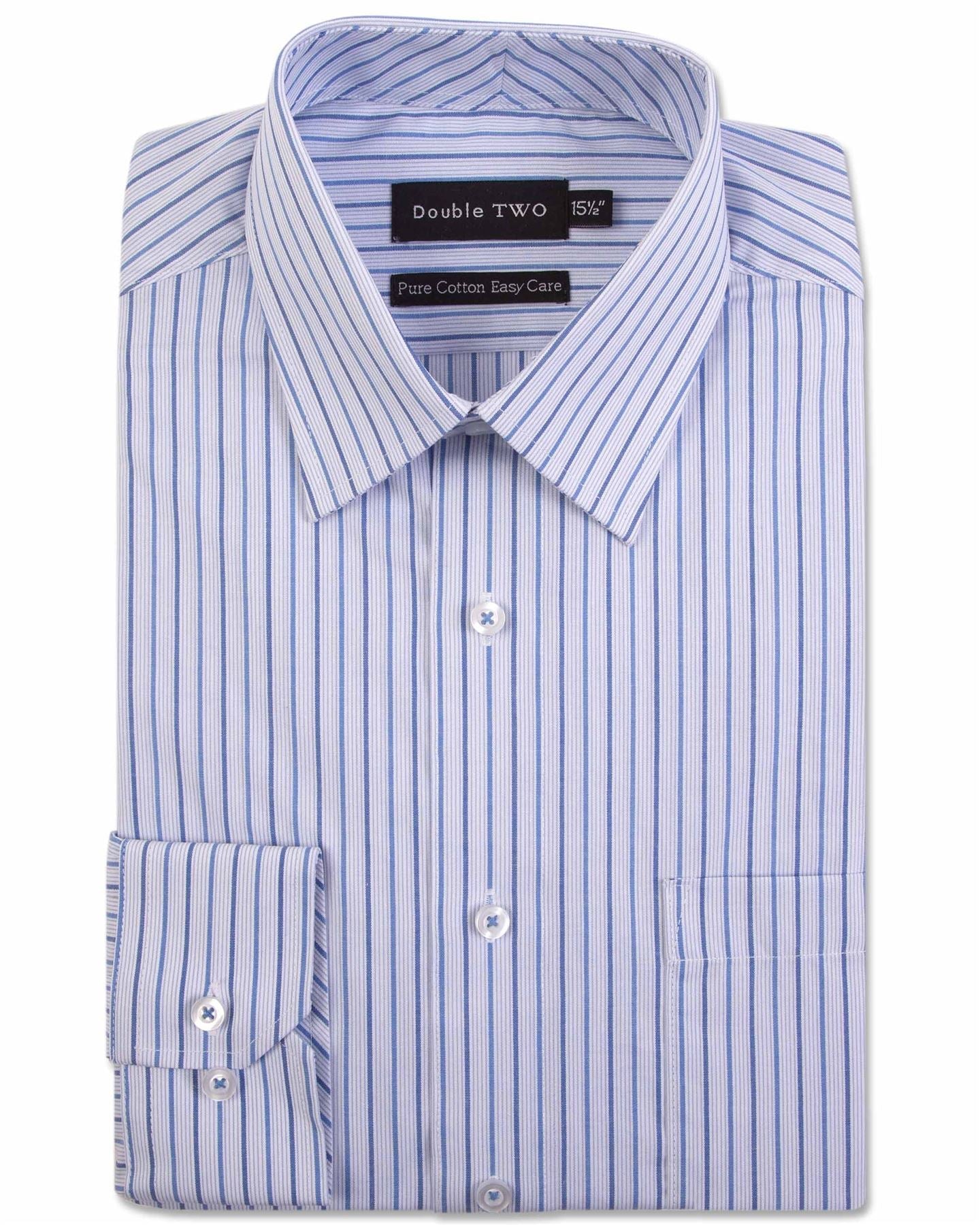 Double Two Men's LS Formal Stripe Shirts in Blue Needle Stripe in Size 18 - 23, 5 Options