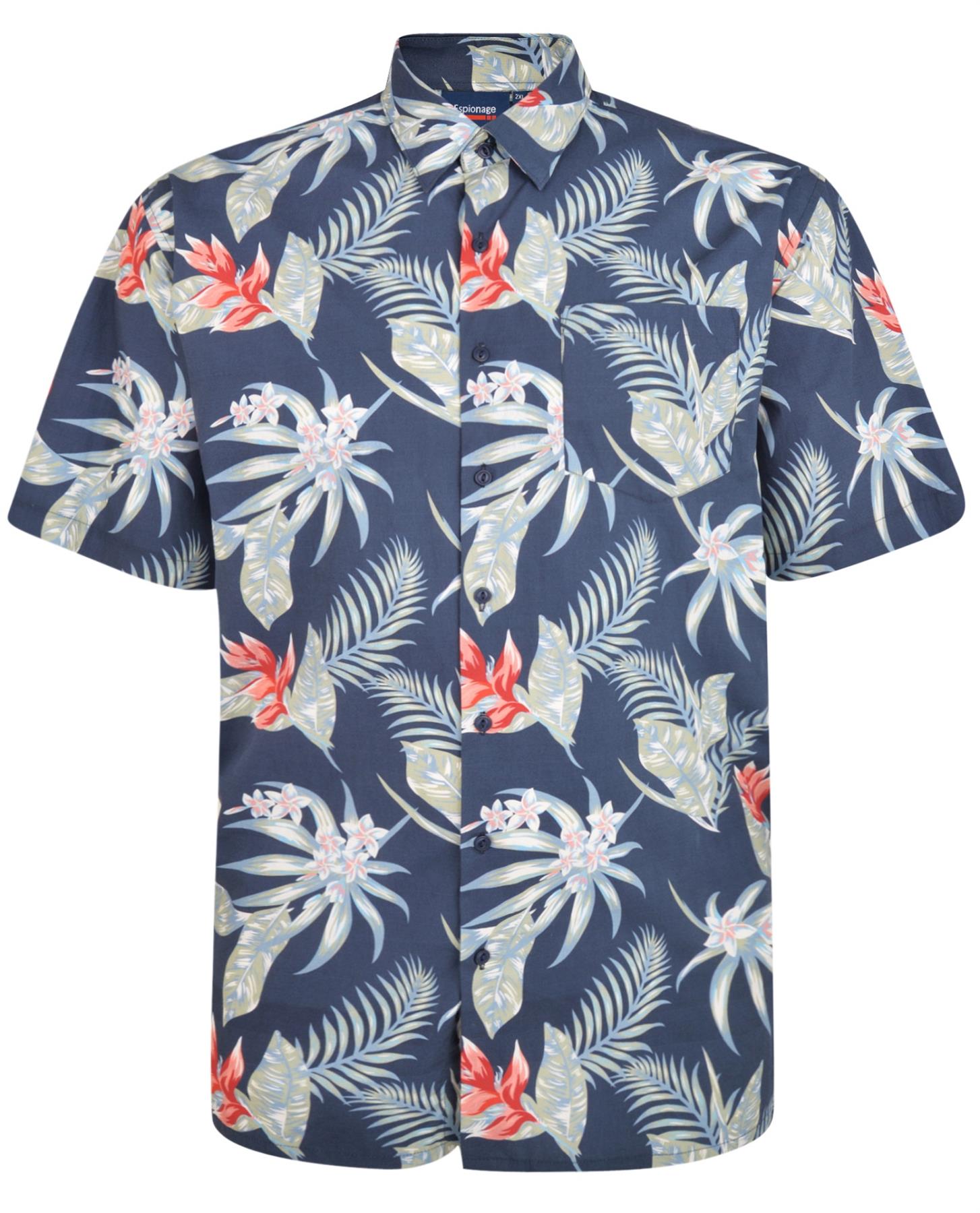 Espionage Mens Plus Size Cotton Large Floral Print Shirt (323) in Navy