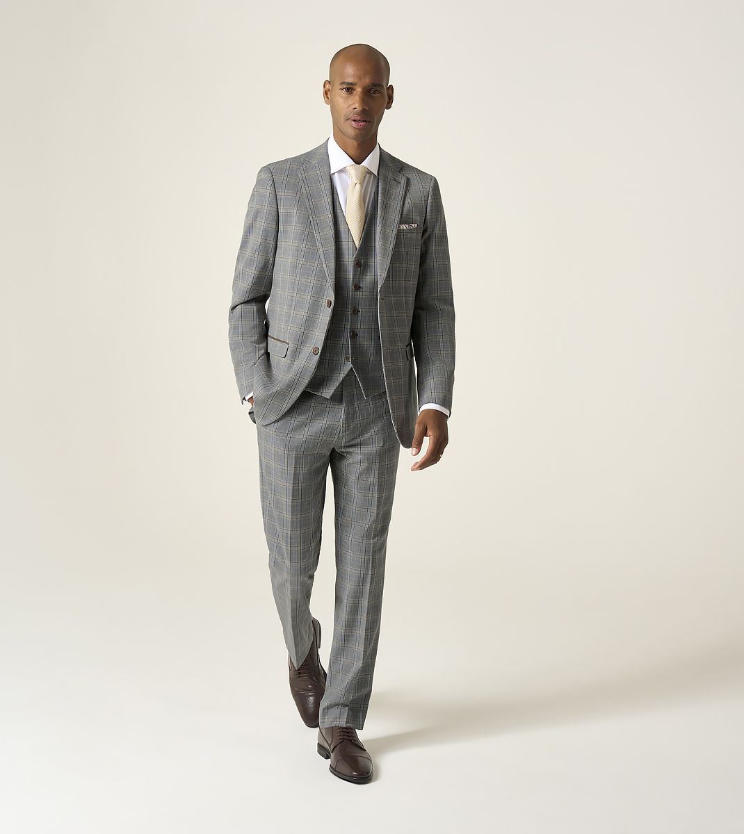 Skopes Dettori Suit Waistcoat For Men in Brown Blue Check, 34R-62R