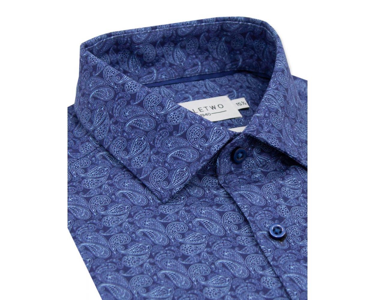 Double Two Mens Long Sleeve Paisley Print Cotton Formal Shirt in Navy in Collar Size 19 to 23 Inches