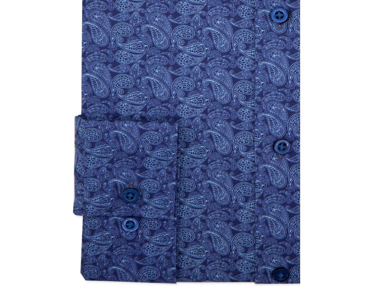 Double Two Mens Long Sleeve Paisley Print Cotton Formal Shirt in Navy in Collar Size 19 to 23 Inches