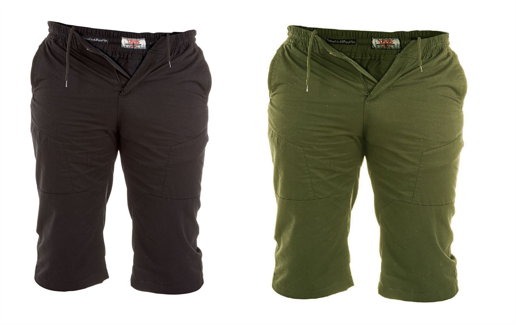 D555 Mens Long Length Cotton Shorts (Jeff) in Black & Khaki Color