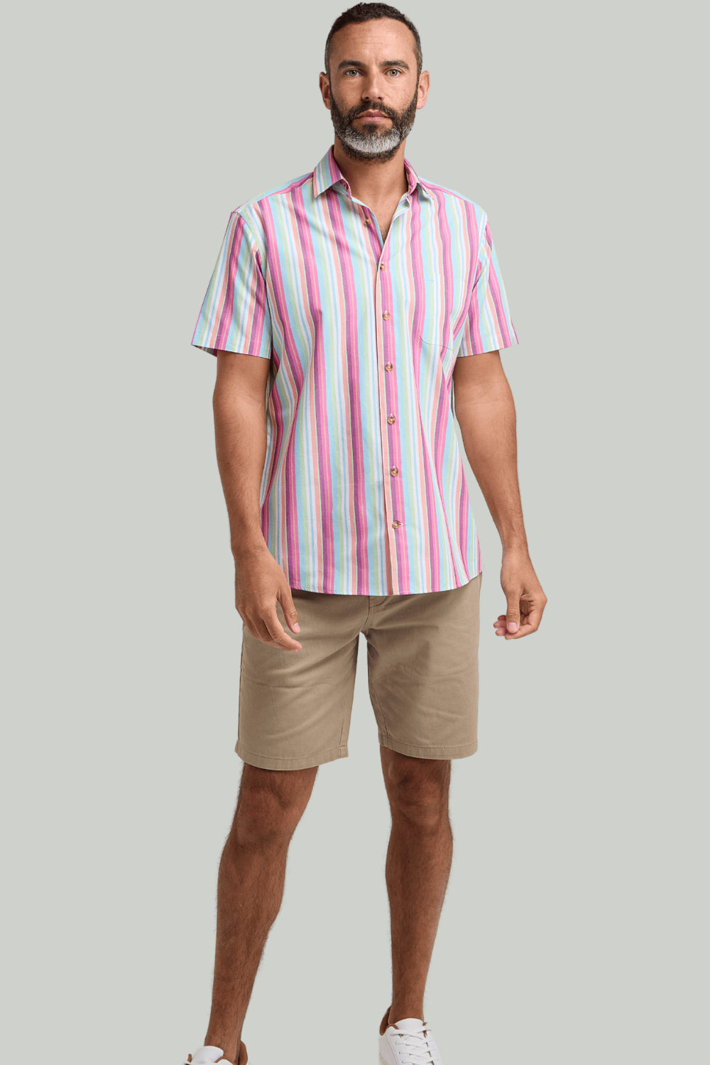 Double TWO Roman Stripe Short Sleeve Shirt For Men in Multi, M-5XL