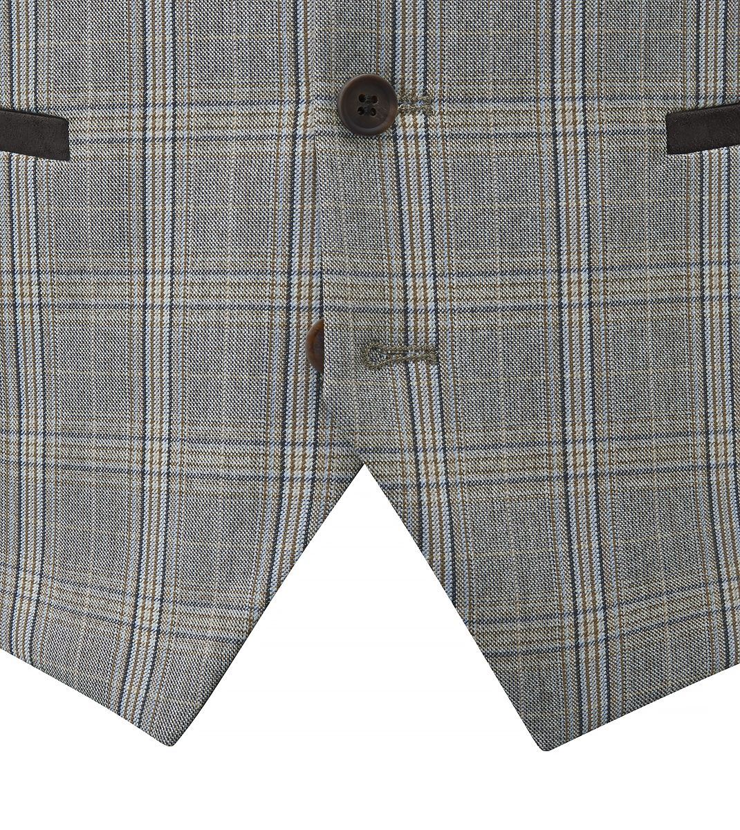 Skopes Dettori Suit Waistcoat For Men in Brown Blue Check, 34R-62R