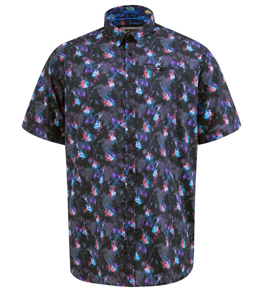D555 FARNBOROUGH Guitar Print Short Sleeve Shirt For Men in Black, 2XL-6XL