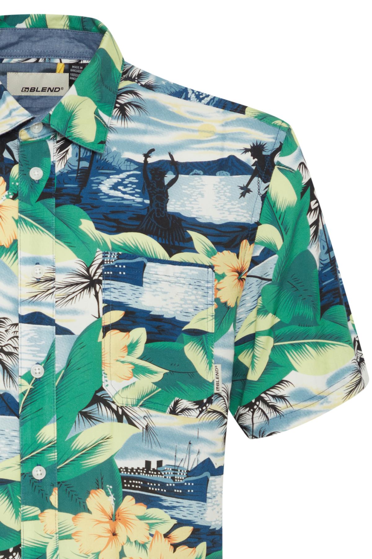 Blend Woven Floral Print Short Sleeve Shirt for Men's (20717504) Lemon Drop, 2XL-6XL