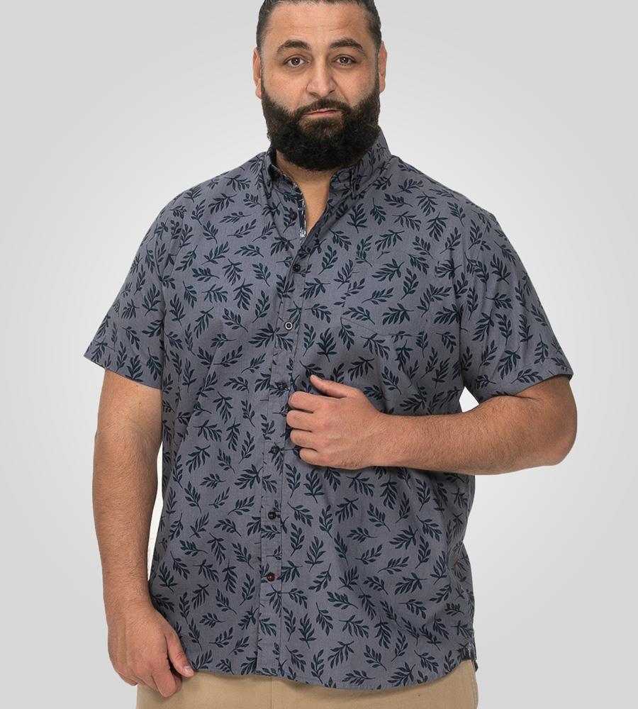 D555 KETTERING Hawaiian Leaf Print Short Sleeve Shirt For Men in Denim, 2XL-6XL