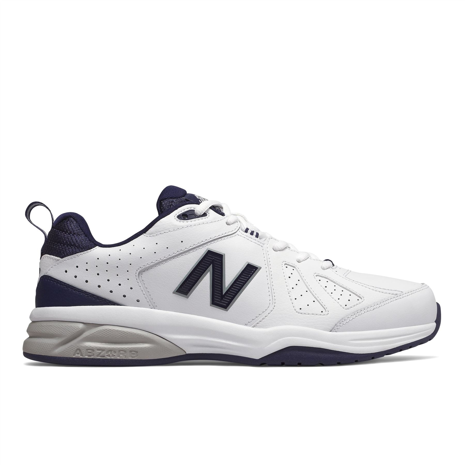 New Balance Mens EE Wide Fit Leather Sneakers (624) in White/Navy