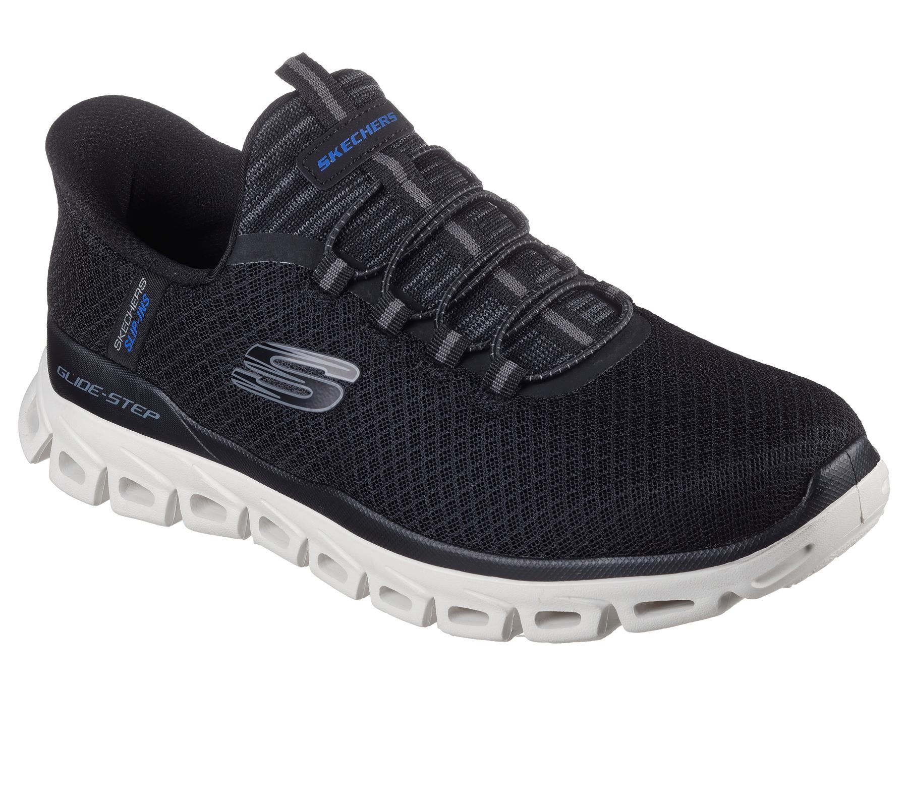 Skechers Slip On Sneaker Shoe For Men Glide-Step Noxus Slip-Ins Stretch Lace in Black, 5.5-13