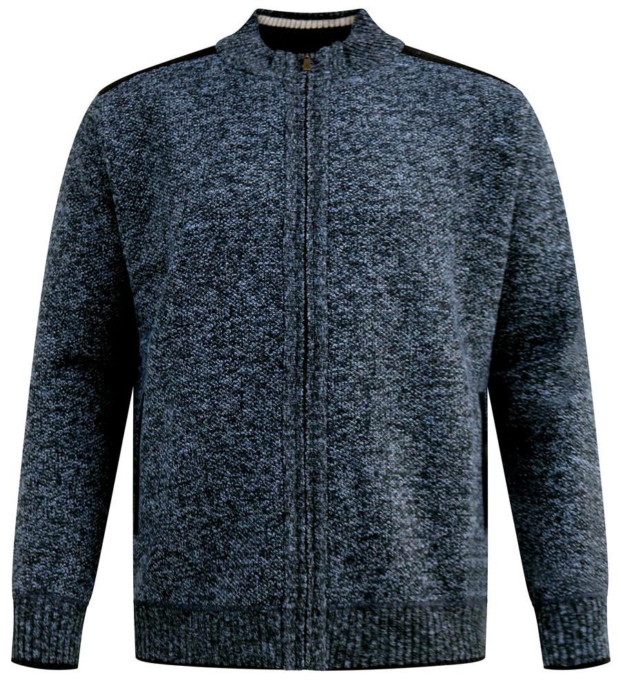 D555 DEREHAM 1 Knitted Zip Through Sweater For Men in Blue Marl, 2XL-8XL