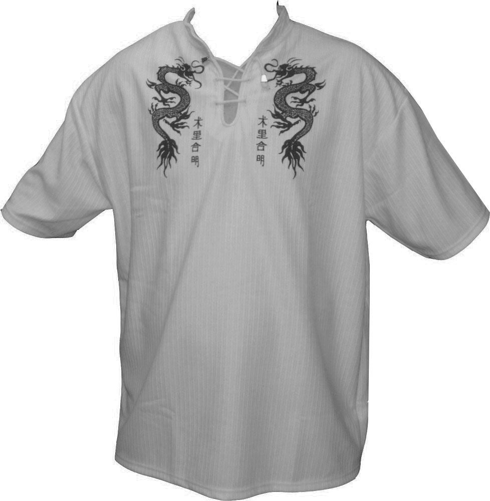 Mens Easy Care Dragon Printed Mandarin Collar Tee Shirt in Size Small to 9XL