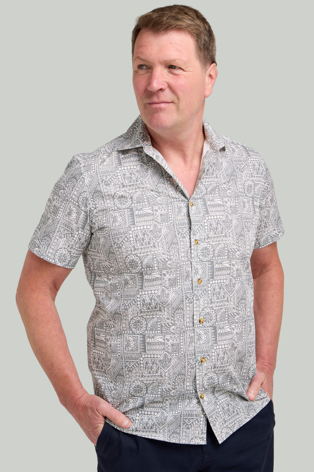 Double TWO Aztec Print Short Sleeve Shirt For Men in 2 Colours, M-5XL