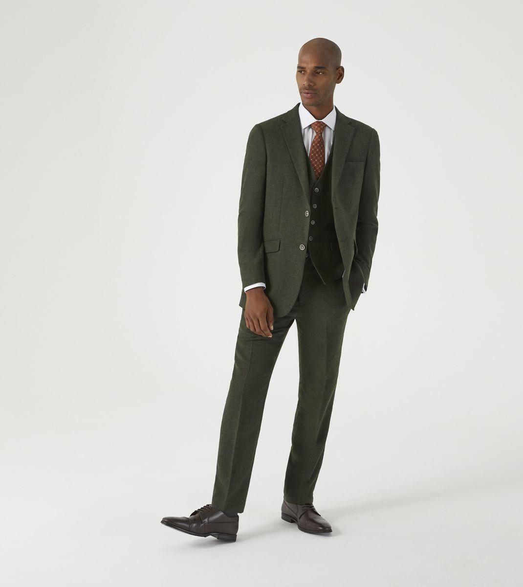 Skopes Jude Suit Waistcoat For Men in Olive Green Tweed Herringbone, 34S to 62L