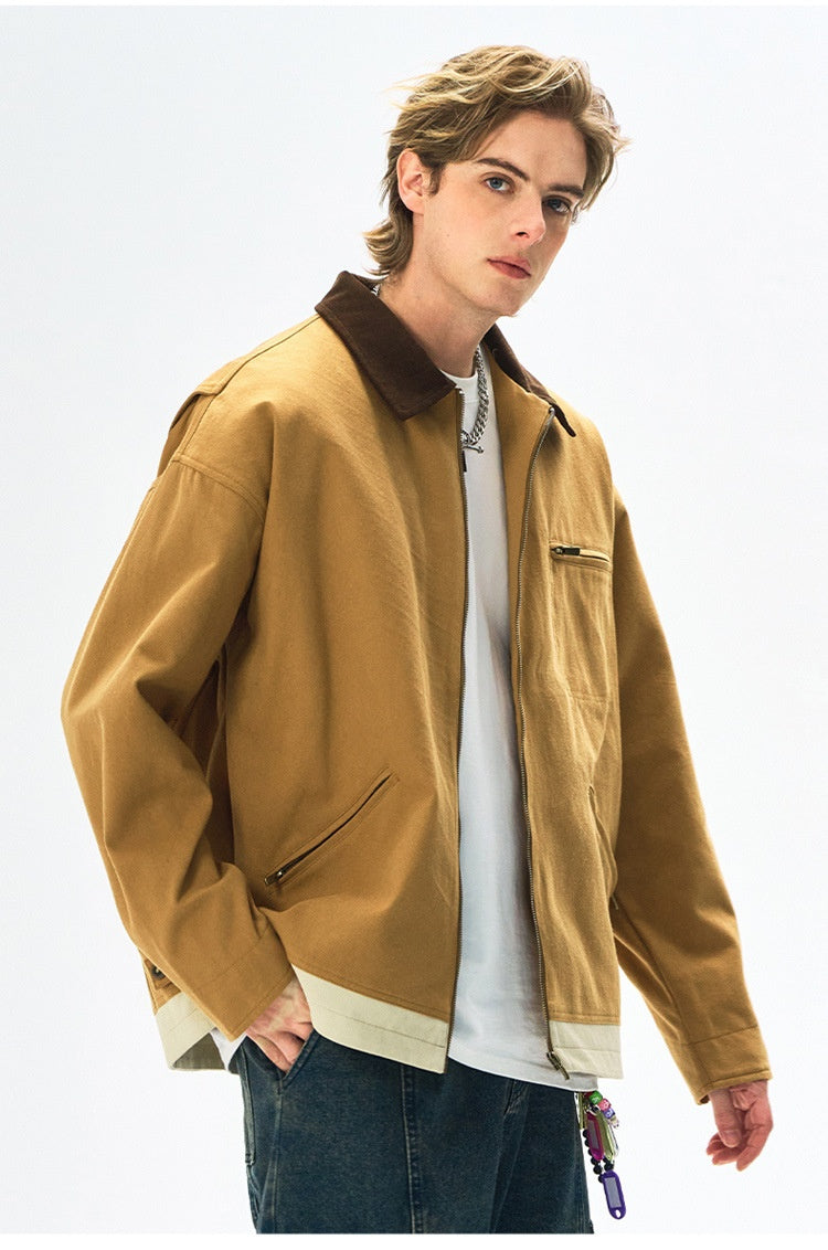Men’s Contrast Color Washed Polo Collar Jacket