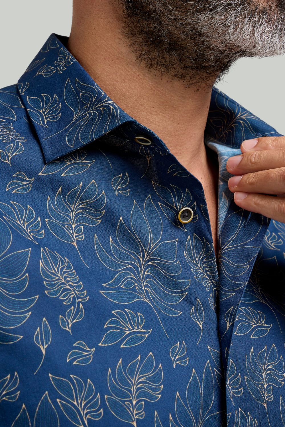 Double TWO Botanical Print Short Sleeve Shirt For Men in Navy, M-5XL