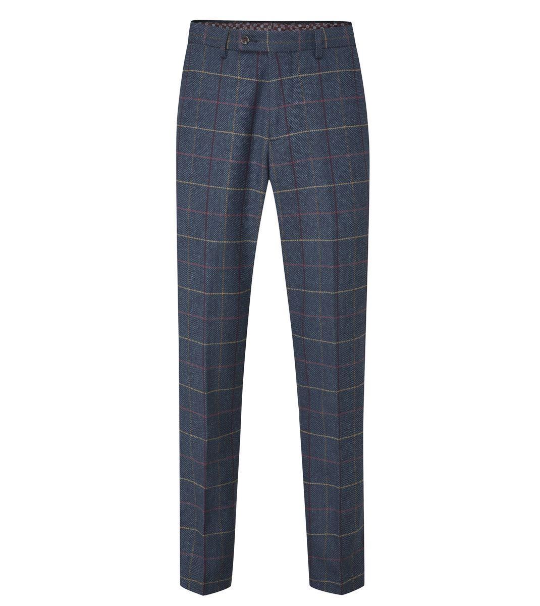 Skopes Men's Tailored Fit Doyle Wool Blend Check Suit Trouser in Navy Waist 32 to 56