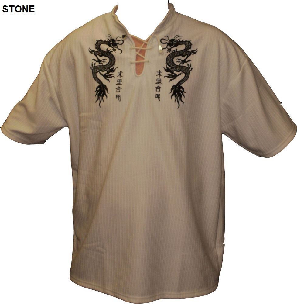 Mens Easy Care Dragon Printed Mandarin Collar Tee Shirt in Size Small to 9XL