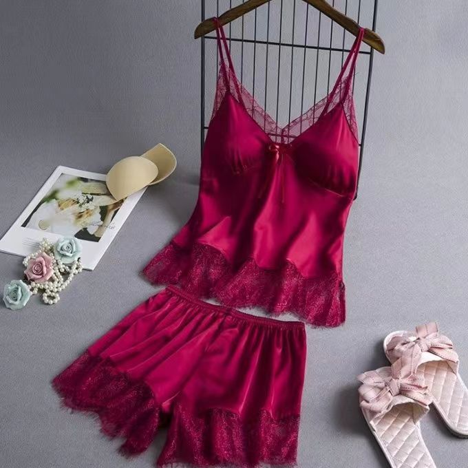 Elastic Satin Lace Nightdress With Korean Style Suspenders
