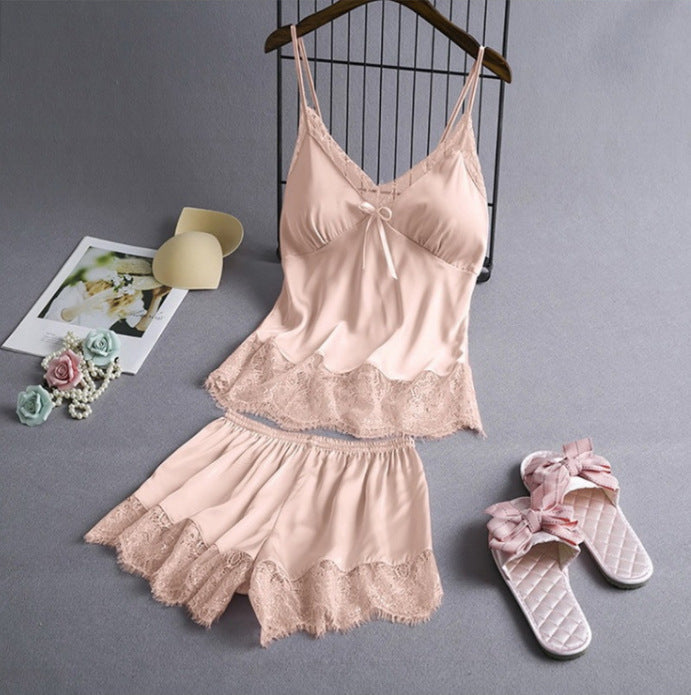 Elastic Satin Lace Nightdress With Korean Style Suspenders