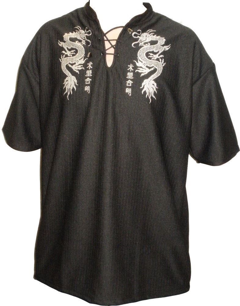 Mens Easy Care Dragon Printed Mandarin Collar Tee Shirt in Size Small to 9XL