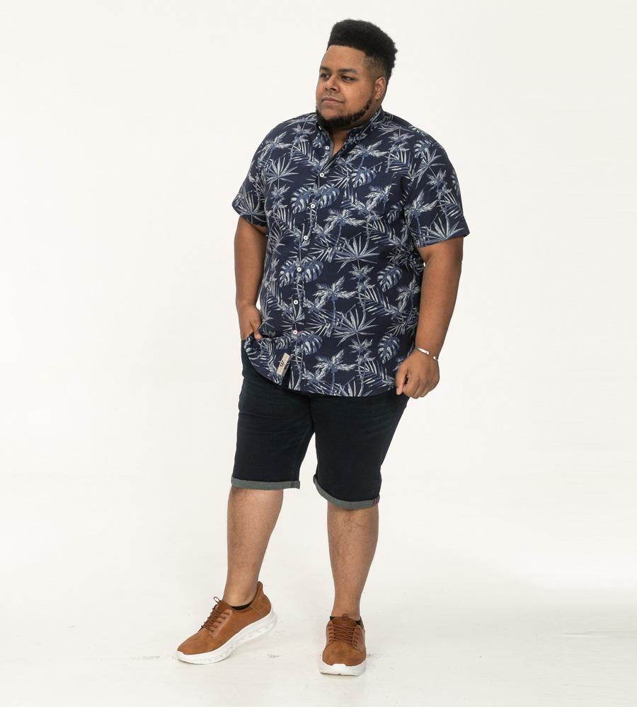 D555 TRURO Hawaiian Print Short Sleeve Shirt For Men in Navy, 2XL-6XL