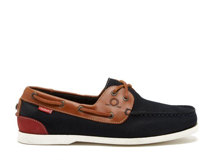 Chatham Mens Galley II Navy/Taupe  Premium Leather Boat Shoes