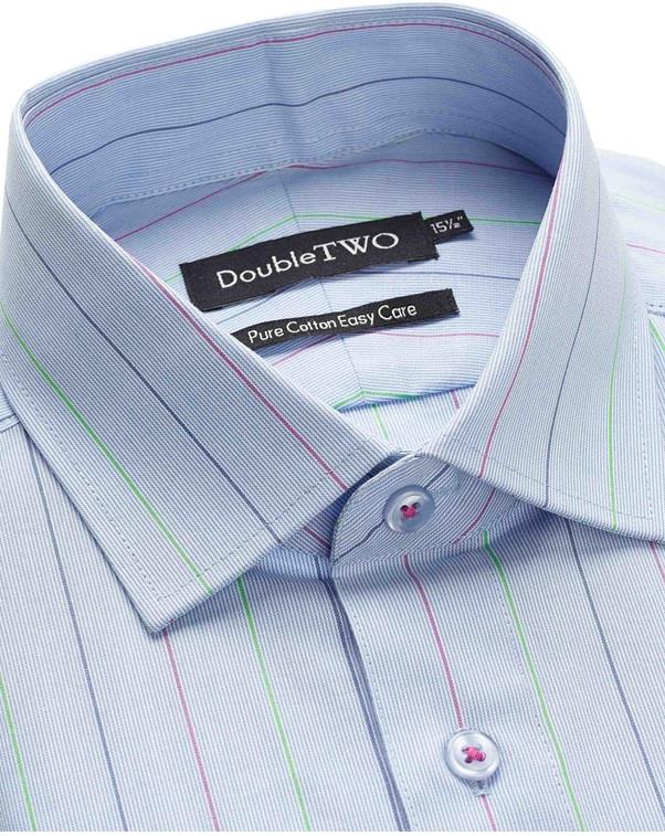 Double Two Men's LS Formal Stripe Shirts in Blue Needle Stripe in Size 18 - 23, 5 Options