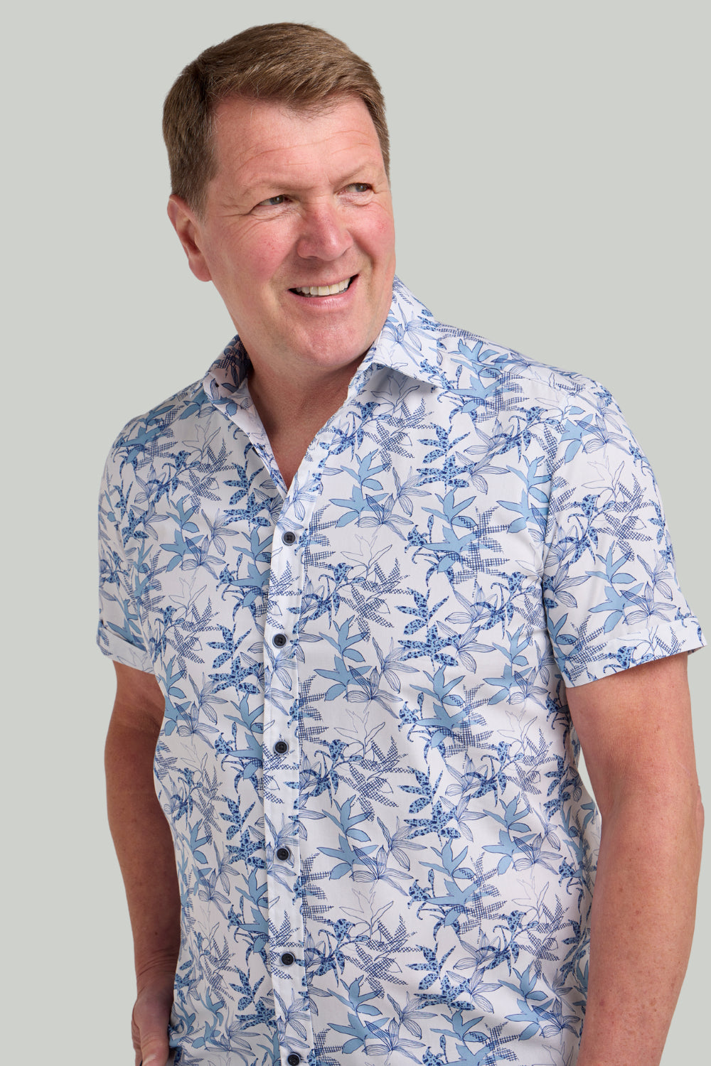 Double TWO Floral Short Sleeve Shirt For Men in Slate, M-5XL