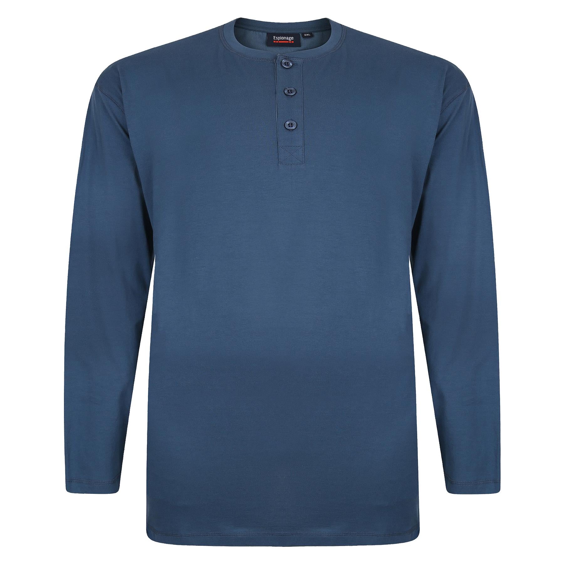 Espionage Men's Big Size Pure Cotton Long Sleeve Grandad Tee Shirts (310) 2XL-8XL, 3 Colours