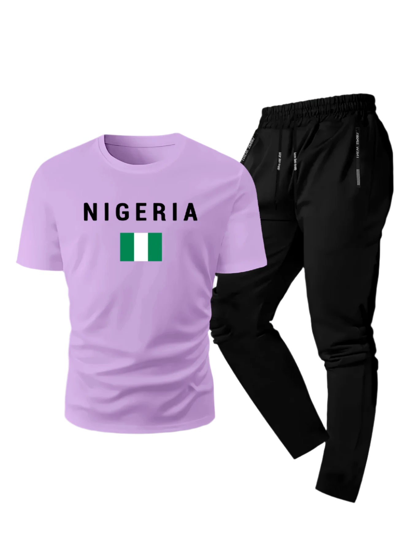 Men's Summer Casual Two-Piece Set, Men's Nigerian Print Short Sleeve T-Shirt with Comfortable Long Pants Fashion Outfit