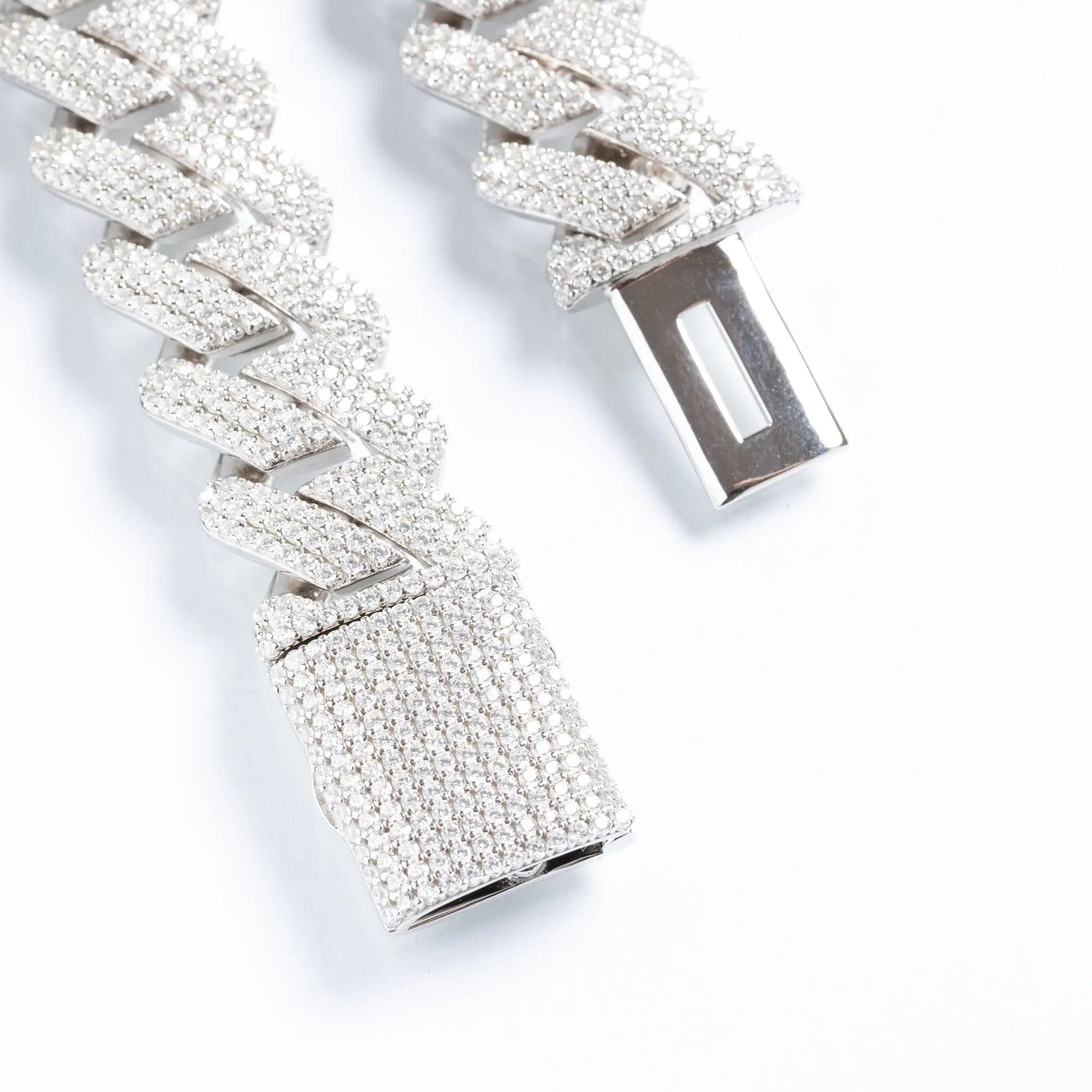 19mm Iced Prong Cuban Link Bracelet - White Gold
