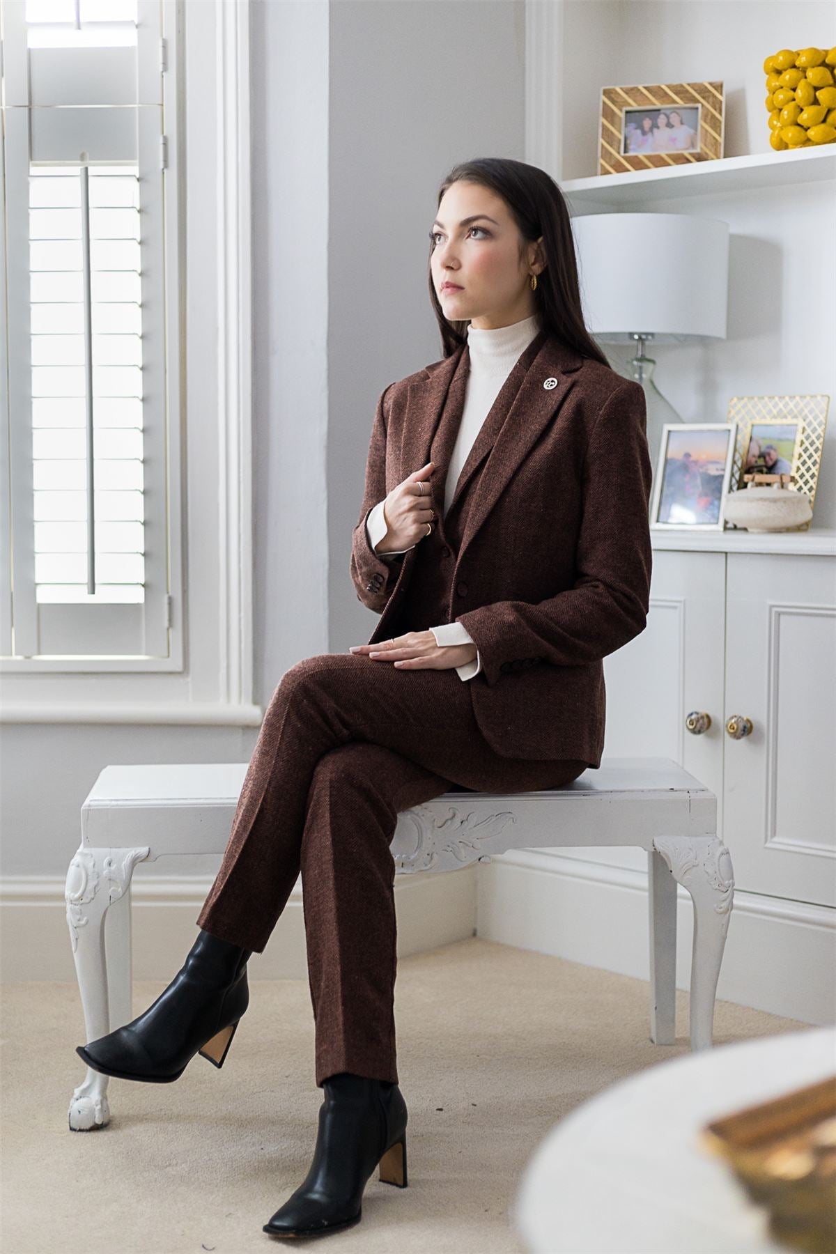 TruClothing Women's Tweed Suit – Blazer, Waistcoat & Trousers | Rust Brown